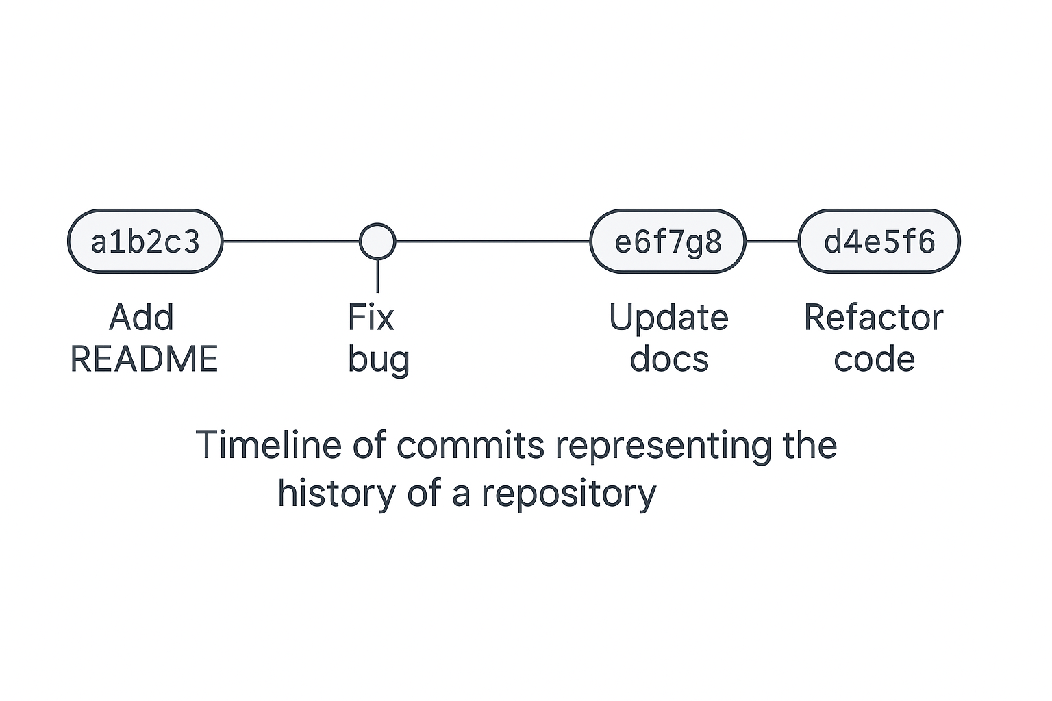 Timeline of commits representing the history of a repository.