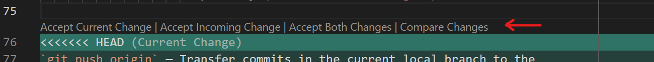 Automatic options for resolving a conflict in VS Code